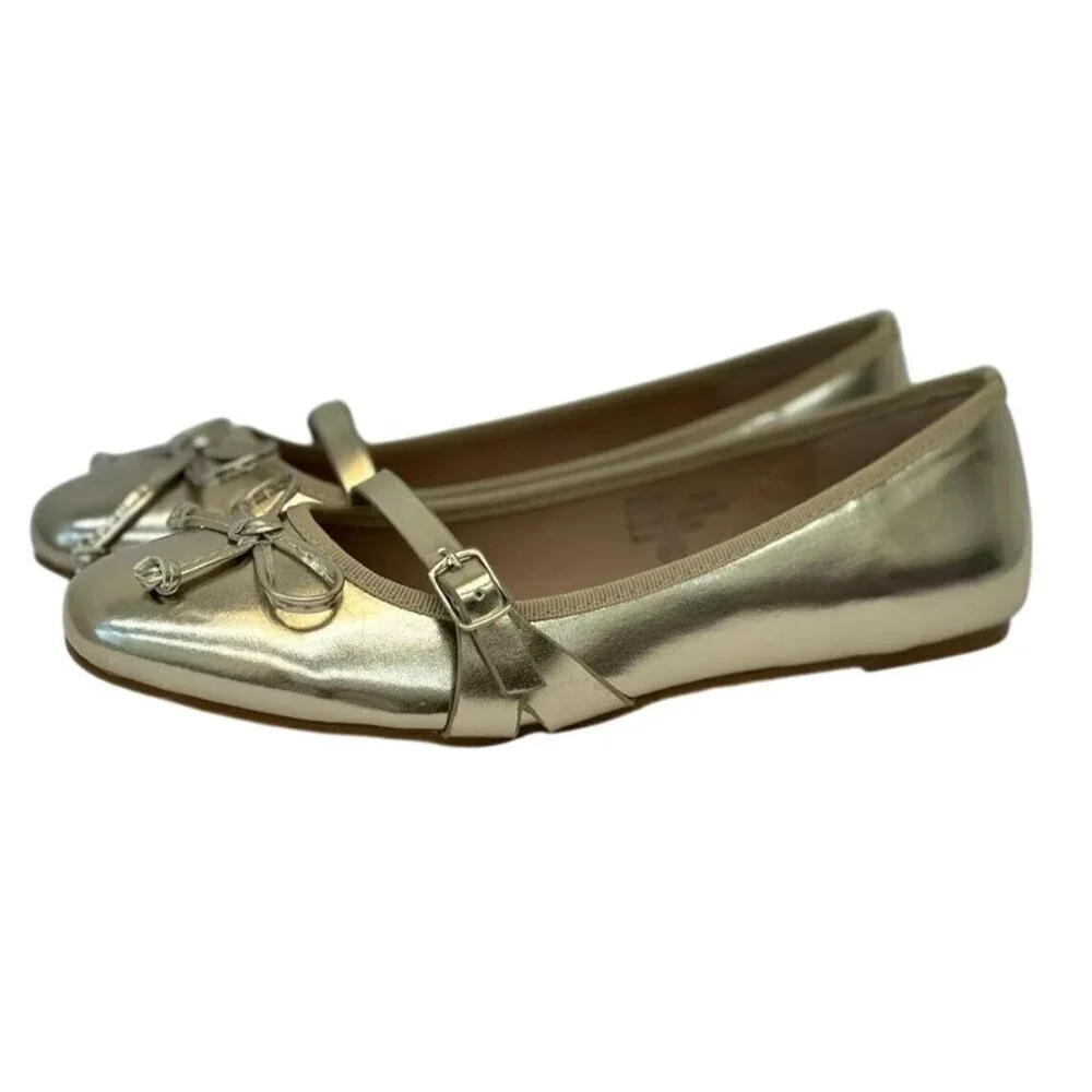 CHASE + CHLOE / Fergie-1/ Metallic Gold Ballet / Flats / With Bow Detail